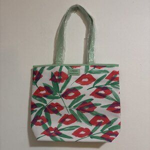 Clinique x Drawbertson Lips Floral Shopping Shoulder Travel Tote Large Bag